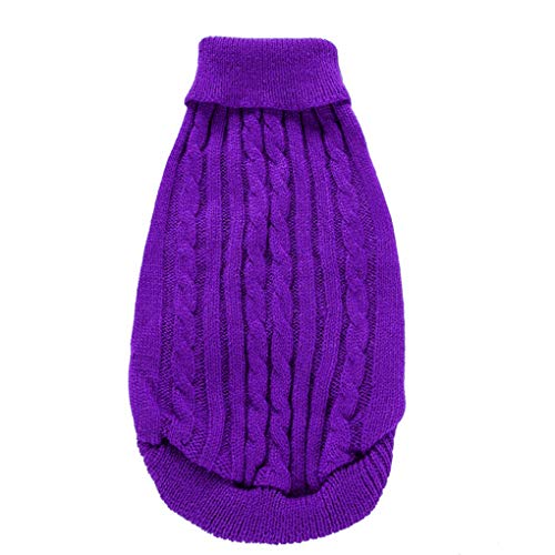 Dog Sweater Soft Warm Turtleneck Knitted Clothes for Small Medium Large Pet (Purple / X-Small)
