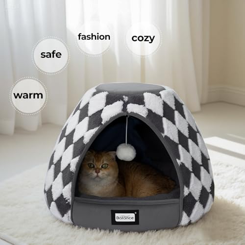 Cat Beds for Indoor Cats (21"L x 21"W x 16"Th / Dark Grey)
