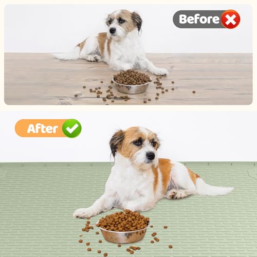 Dog Food Mat 40''x28'' Extra Large Dog Mat for Food and Water (40"L x 28"W / Green)