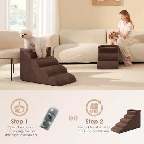 5 Step Curved Dog Stairs for High Beds 20.7" H (Brown / 35.4"l X 15.7"w X 22.7"h)