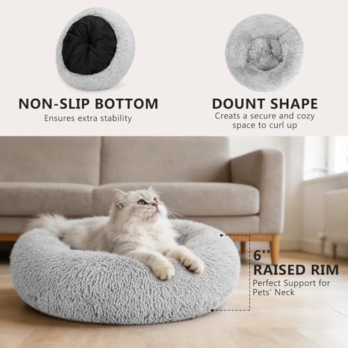 Calming Cat Beds for Indoor Cats (XS(20’’x 20’’) / Grey)