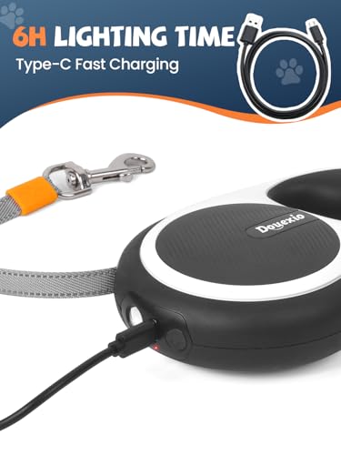 Retractable Dog Leash with LED Flashlight (Black-White)