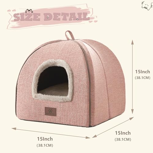 Cat Bed for Indoor Cats (Pink / 15"D x 15"W x 15"H)