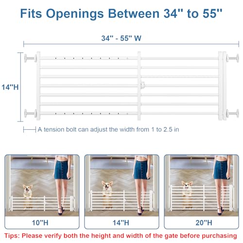 Indoor Dog Gate with Door (White / 14''H × 34''- 55''W)