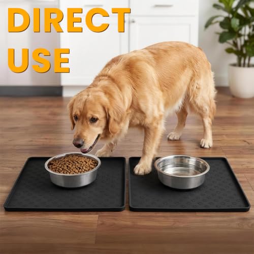 2 Pack Pet Placemat for Dog and Cat (11.8"L x 11.8"W - 2 Pack / Black)