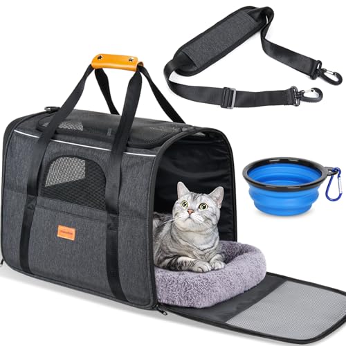 Cat Carrier Soft for Large Medium Cats and Puppy up to 20lbs (Dark Gray / 17.3"L x 12.2"W x 13.4"H)