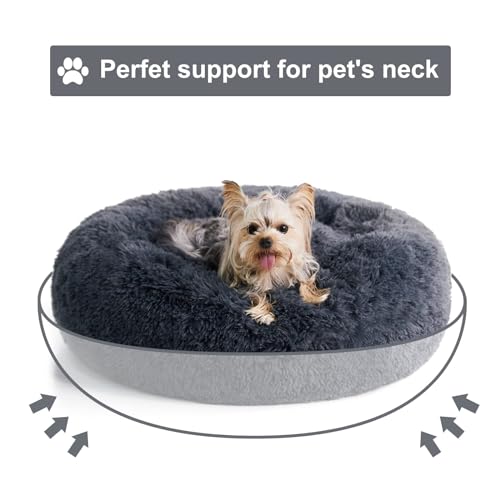 Medium Round Calming Dog Bed Cat Bed for Comfy Sleep (30"L x 30"W x 10"Th / Navy Grey)