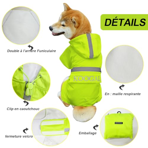Dog Raincoat Waterproof Hooded (Fluorescent Yellow / 2XL-Fit for 20 to 33 pounds)