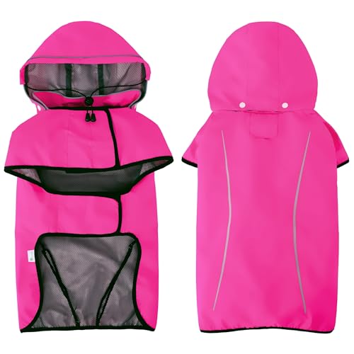 Dog Raincoat Adjustable Waterproof Pet Rain Jacket (Hot Pink / Large)