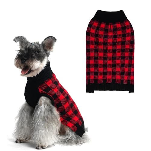 Dog Sweaters for Large Medium Small Dogs (S - Chest 16", Back 12" / Red&Black)