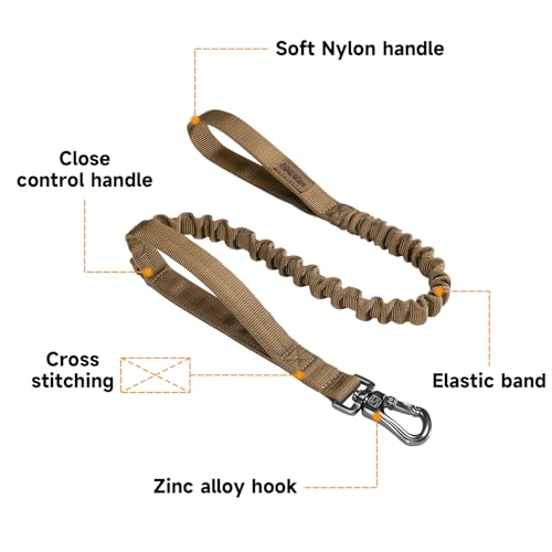 Military Nylon Bungee Dog Leash Elastic Leads ﻿ ﻿ (Coyote Brown)
