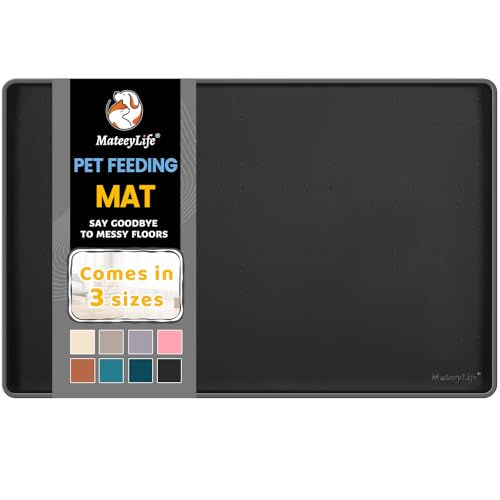Silicone Cat & Dog Food Mat for Floors Waterproof (Black / 24''×16'')