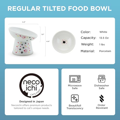 Necoichi Ceramic Raised Cat Food Bowl (Sakura / Regular Tilted)