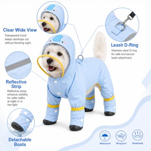 Dog Raincoat with Removable Boots (Blue / S(3-6lb))
