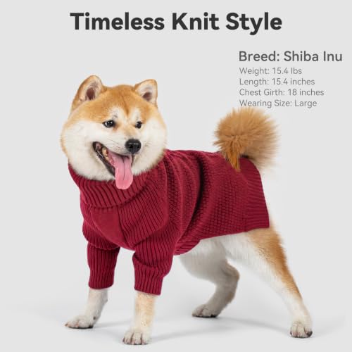 Dog Sweater Long Sleeve Knitted Turtleneck Pullover Warm Clothes (Burgundy / Medium)