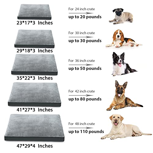 Waterproof Medium Dog Bed for Crate with Washable Cover (29.0"L x 18.0"W x 3.0"Th / Grey)
