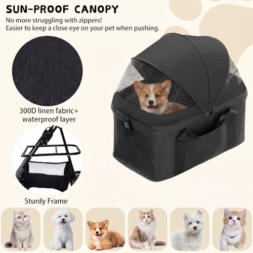 2-in-1 Foldable Pet Stroller 4-Wheel for Small Dogs & Cats, Black (Black)