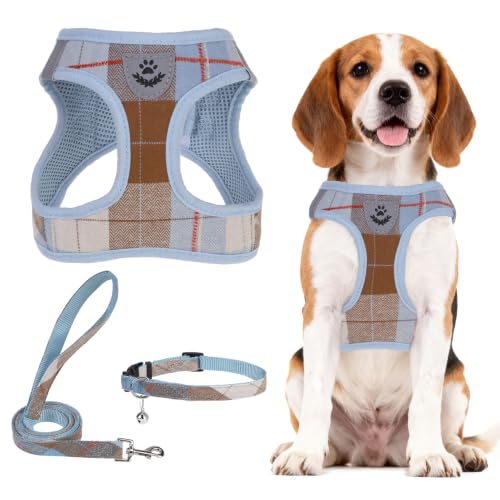 Dog Harness Collar and Leash Set No Pull for Small Medium Sized (Light Blue / XL (CHEST 20"-22"))