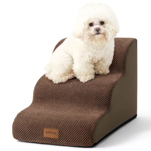 Wide Dog Stairs for Small Dog 15.7" H (Brown / Wide:17.7"x22.4"x15.7")