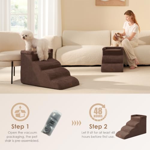 4 Step Curved Dog Stairs for Beds 17.6" H (Brown / 31.3"l X 15.7"w X 19.3"h)