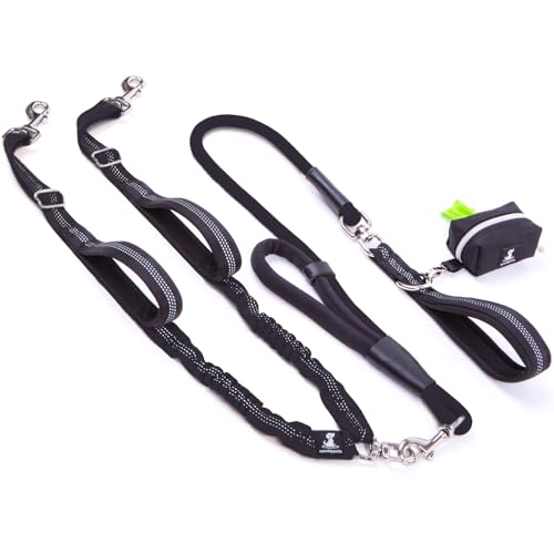 Premium Double Leash for Two Dogs (Adjustable Premium Black)
