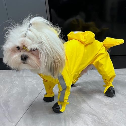 Dog Raincoat with Boots (Yellow Flower (detachable tail) / L (8-11lb))
