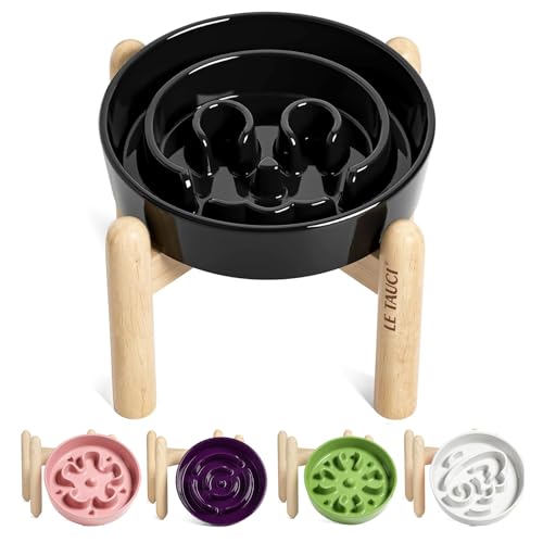 Ceramic Slow Feeder Dog Bowls Elevated (Skull Black+Stand / S-0.6 Cups)