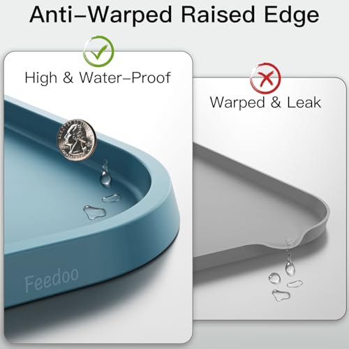 Pet Feeding Mat [Warped Resistant Raised Edge] (23.5"L x 13.5"W / Blue)