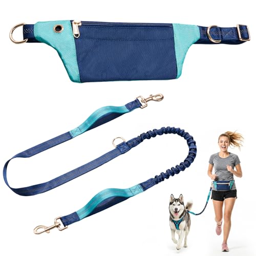 Hands Free Dog Leash with Pouch for Walking and Running (Navy)