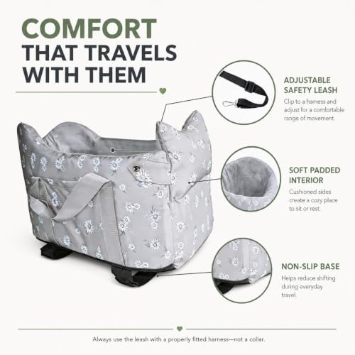 Center Console Dog Car Seat Safe Travel for Small Dogs Under 15 lbs (Gray)