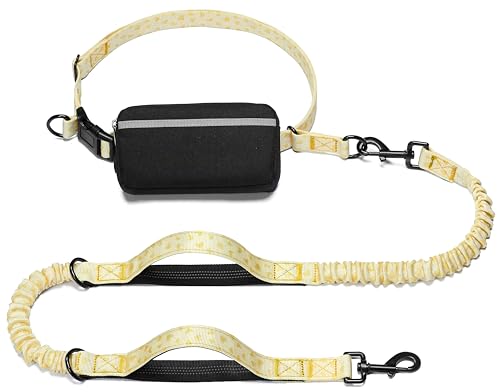 Hands Free Dog Leash with Zipper Pouch (yellow heart / Large)