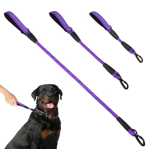 Reflective Short Dog Leashes 3 Pack for Walking and Training (Purple / 1FT+1.5FT+2.5FT)