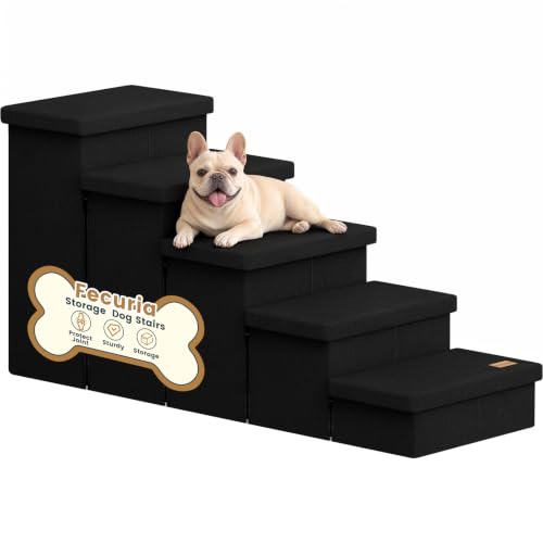 5 Step Wide Dog Stairs with Storage 23" H (Black / 50"D x 17"W x 23"H)