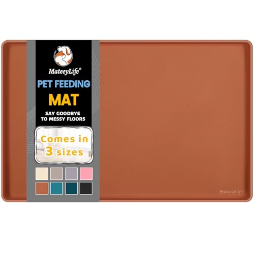 Silicone Cat & Dog Food Mat for Floors Waterproof (Brown / 18''×12'')