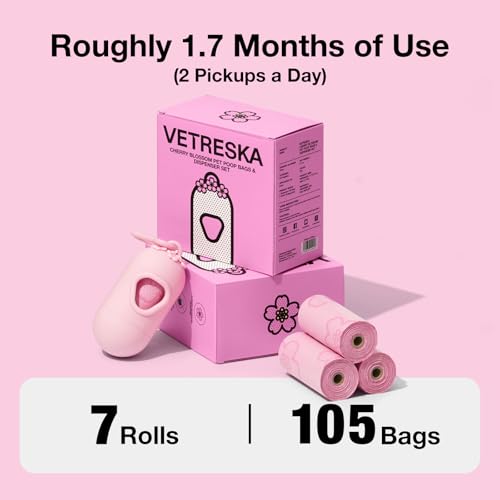 Dog Poop Bag Dispenser with 105 Cherry Blossom Scented Bags (Cherry Blossom / 1 Count (Pack of 105))