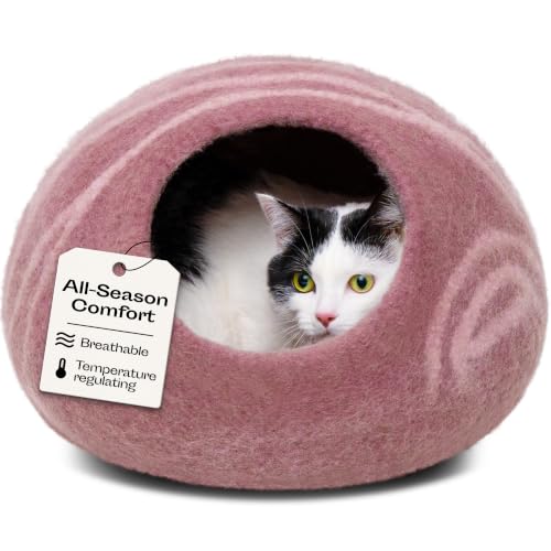 Cat Cave Merino Wool Bed for Indoor Cats (Rose Gold / Medium)