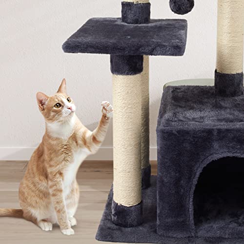 Cute Cat Tree Kitten Cat Tower Condo Cat Furniture Sisal Scratching Posts D (Smokygrey)
