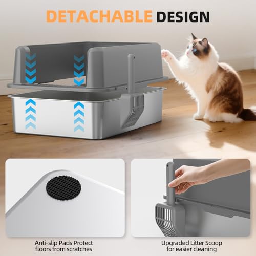 Stainless Steel Cat Litter Box (3 - Light Gray (Pack of 1))