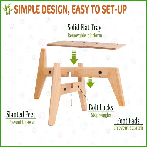 Dog Water and Food Dispenser Stand for Medium Dogs (Mid-Large (Rectangular) / Bamboo-DM)