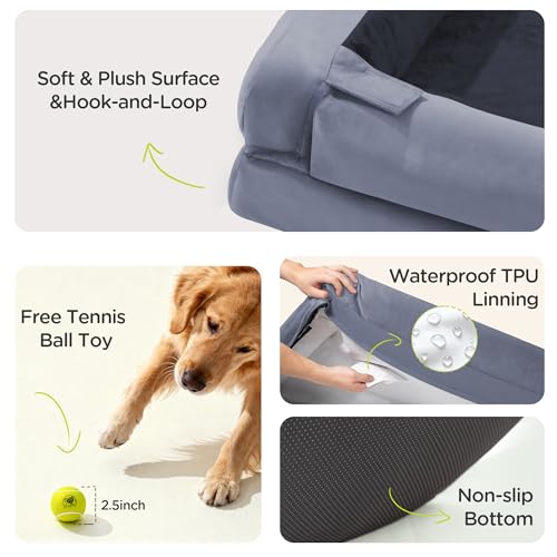 Waterproof Orthopedic Dog Bed for Extra Large Sized Dogs (45 x 35 x 9 in / Dark Grey)