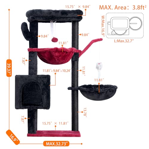 Cat Tree 40" Tower with All (Black and Red / 39.4 inch)