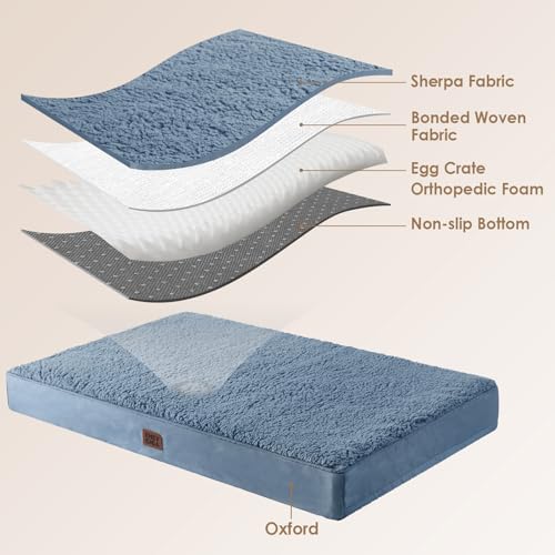 Orthopedic Dog Bed Extra Large with Removable Washable Cover (47*29*3.5 inches / Spa Blue)