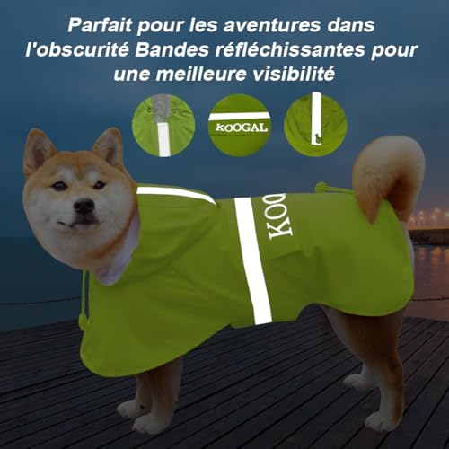 Dog Raincoat Waterproof Hooded (Fluorescent Yellow / 3XL-Fit for 33 to 44 pounds)