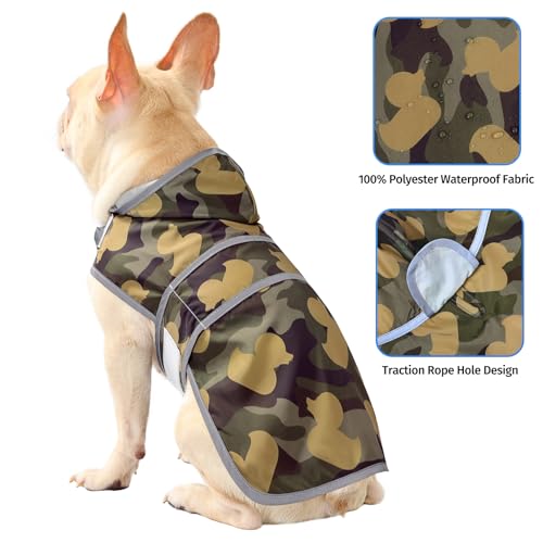 Dog Raincoat for Medium Dogs Waterproof Jacket Hooded Rain Coats with Reflective Strips Leash Hole & Poncho Adjustable Fit (Camo Ducks / Medium)