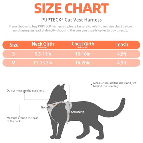 Cat Harness and Leash Set Escape Proof Reflective Cat Walking Harness Adjustable Soft Breathable Mesh Vest for Small Pets (S (NECK 9.5"-11", CHEST 13"-16") / Orange)