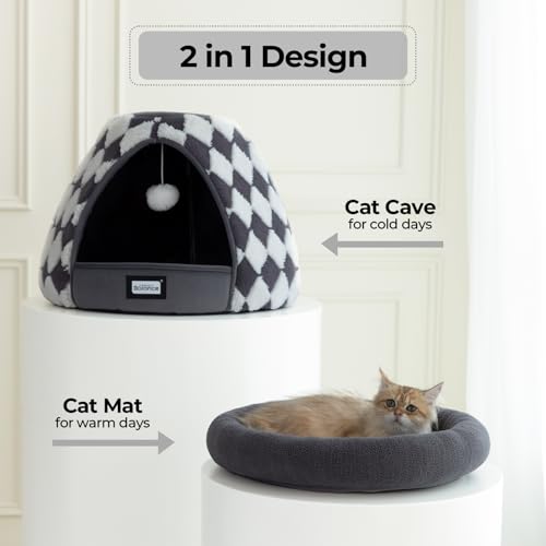 Cat Beds for Indoor Cats (21"L x 21"W x 16"Th / Dark Grey)