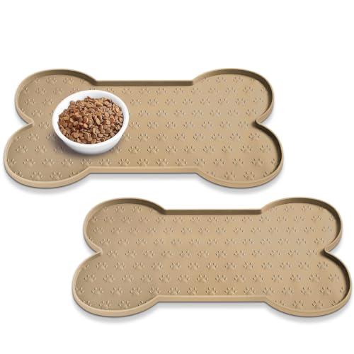 Dog Food Mat Anti (19.4" x 9.8"-2PCS / Khaki)