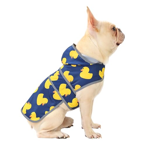 Dog Raincoat Waterproof Dog Rain Jacket with Hood (Navy Blue Duck / Medium)
