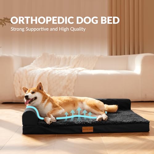 Orthopedic Large Dog Bed Washable Pet Sofa Bed 36''X24'' Black (Black / 36"L x 24"W x 3.5"Th)
