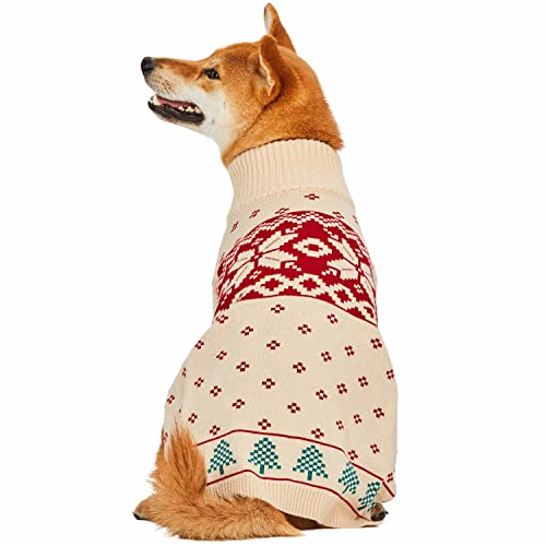 Christmas Tree and Snowflake Dog Sweater in Light Beige (16 inch (Pack of 1) / Tree - Light Beige)